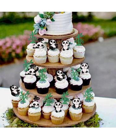 24 Panda Glitter Green Bamboo Cupcake Toppers - Cute Animal Cake Decorations for Baby Showers & Kids Birthday Parties - Buy Online on SooperMarket.com