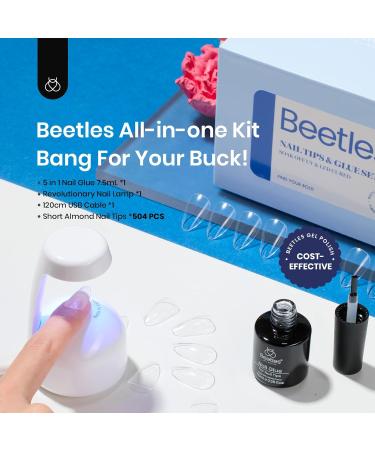 Beetles Gel Nail Kit with 500Pcs Soft Gel Nail Tips - Short Almond Shape | Easy DIY Nails Art Set with UV LED Lamp & 5-in-1 Nail Glue | Home Acrylic False Nail Tips Kit - Clear 500PCS - Buy Online on SooperMarket.com