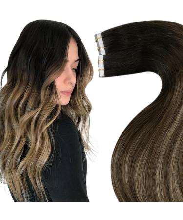 Laavoo 60cm real hair tape extensions balayage brown extensions real hair tape in hair extension real hair ombre black to brown caramel blonde hair exension real hair tape #1b/4/27 50g 20pcs 60cm-20Pcs 3.1 #1b/4/27