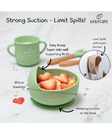 Bebefant Silicone Baby Weaning Set | Suction Bowl, Plate, Cup, Bib, Cutlery | Baby Led Weaning 6-Piece Set - Green - Buy Online on SooperMarket.com