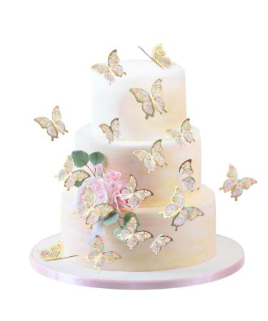 Blumomon 30 pieces 3D butterfly cake topper decorations colored gold rim mixed size butterfly cupcake tops picks wedding baby shower party wedding day birthday party cupcake decoration butterfly-4