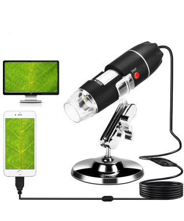 USB Microscope, 40X-1000X Digital Microscope 3 in 1 PCB Microscope Camera Magnification Endoscope Camera Portable Microscope, Metal Stand for Windows 7/8/10, Mac, Android with OTG, Linux black