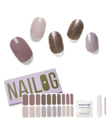 NAILOG Semi Cured Nail Strips, Long Lasting Gel Nail Strips¦Buy 3 Get 1 UV Lamp¦Salon-Quality Gel Nail Stickers for Women(20 Peices), Extra-Long Nail Wraps with Glossy Gel Finishing¦Last Night
