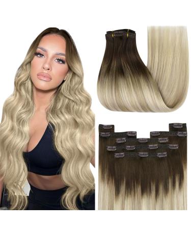 Youngsee Clip in Extensions Balayage Real Hair Extensions Clip Dark Brown With Brown Blond 30cm Clip in Hair Waring Real Hair Clip in Hair Extensions Brown Blond Clip Real Hair 80g #4/10 30 cm (7Pcs) 1-Clip-3- #Bala4/14/60
