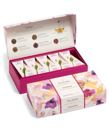 Tea Forte Petite Presentation Box Tea Samplers Assorted Variety Tea Box 10 Handcrafted Pyramid Tea Infusers (Mariposa)