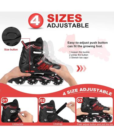 Caroma Adjustable Inline Skates with Light Up Wheels - Red Medium - Big Kid Size | Outdoor & Indoor Roller Blades for Kids, Youth, and Adults - Beginner Friendly - Buy Online on SooperMarket.com