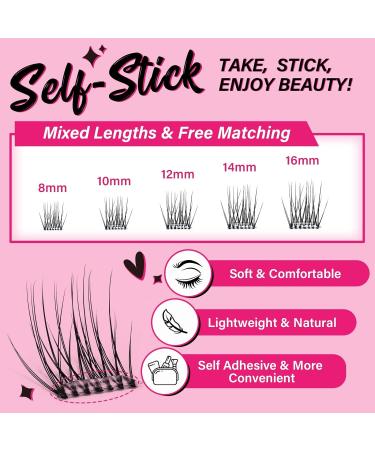 Bamboo Self-Adhesive Eyelash Clusters - 40Pcs | No Glue, No Remover | Reusable Press-On Lashes | Easy to Use - Buy Online on SooperMarket.com