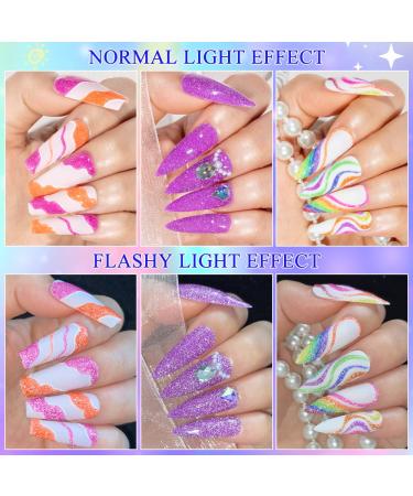 MIZHSE Neon Reflective Glitter Gel Polish Set - Sparkly Diamond Shimmer - Soak Off UV LED - Home & Salon Manicure - Buy Online on SooperMarket.com