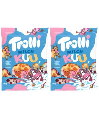Trolli Milch Kuu Gummy Cow Sweets Chewy Candy Gluten Free - 3 Fruity Milkshake Flavours 150g - 2x Share Bags