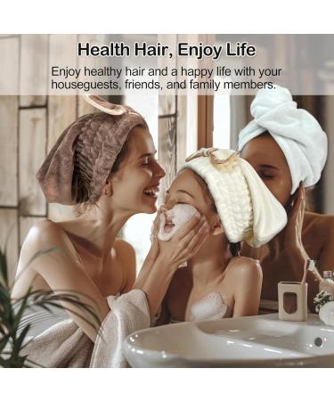 Jseng Microfiber Hair Towel Wrap for Women - Fast Drying Turbans with Cute Bowtie | 2 Packs for Curly Long Wet Hair - Cream & Brown - Buy Online on SooperMarket.com
