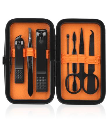 Manicure Set Men Nagelknipser Set Personal Care Nail Care Kits Travel Nail Care Set Manik n Nail Care Pedicure Kit Basic Nail Care Tool Gift For Families Colleagues Friends Small-8PC BLACK-ORANGE
