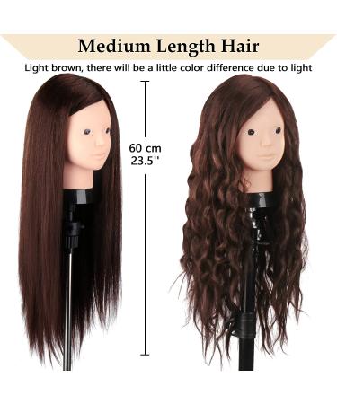 Beauty Star 23.5 Mannequin Head with 80% Real Human Hair + Table Clamp Holder & DIY Hair Styling Set - Dark Brown - Buy Online on SooperMarket.com
