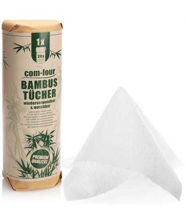 COM-FOUR kitchen roll powerful bamboo all-purpose towels reusable 24 sheets per roll washable household cloths environmentally friendly natural product (1 roll of 24 sheets-white)