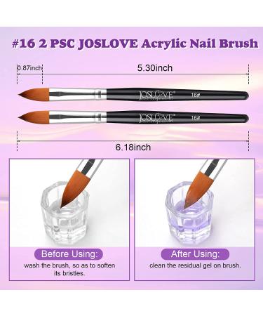 JOSLOVE 2PCS Size 16 Kolinsky Acrylic Nail Brushes | Acrylic Application | Pure Sable Hair | Wooden Handle - Buy Online on SooperMarket.com