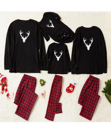 IFFEI Christmas Pyjamas Matching Family Pajamas Set | Xmas Letter Print Tops and Plaid Pants | Women Men Kids Baby Pet | Black/Deer | Kids 4-5 Years - Buy Online on SooperMarket.com