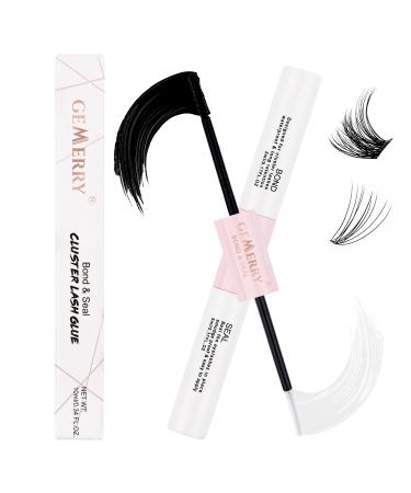 GEMERRY Lash Bond and Seal Cluster Lash Glue for Individual Lashes Long Retention 48-72 Hours Waterproof Individual Lash Glue for Lash Clusters Latex Free DIY Eyelash Extensions Glue at Home 1PCS-SEAL + BOND-10 ml