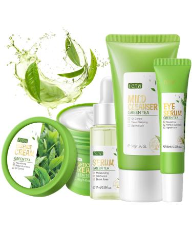 Skincare Set For Teenagers Girls Face Care Sets Skincare Gift Set 4PC Pamper Gifts For Women Includes Cleanser-Eye Cream-Serum-Face Cream Suitable For All Skin Types (One Size Green Tea) Green Tea One Size