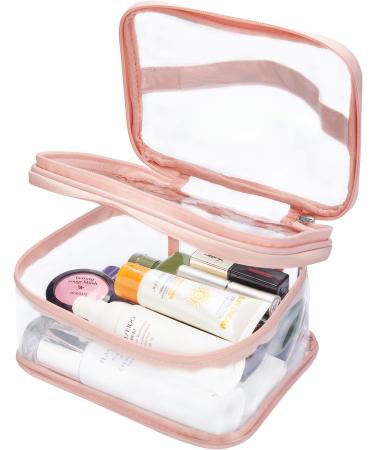 HAOGUAGUA Double Layer Clear Cosmetic Bag | Waterproof Travel Toiletry Bag | Transparent PVC Hair & Nail Accessories Pouch | Pink Beach Bag Organizer - Buy Online on SooperMarket.com