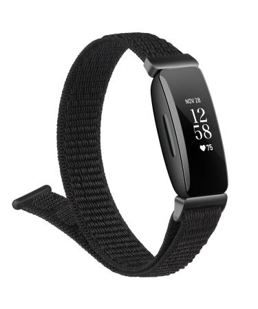 Nylon Bands for Fitbit Inspire 2 & Inspire HR & Inspire Bands for Women Men, Soft Breathable Adjustable Replacement Strap Wristbands for Fitbit inspire 2 bands (Black)