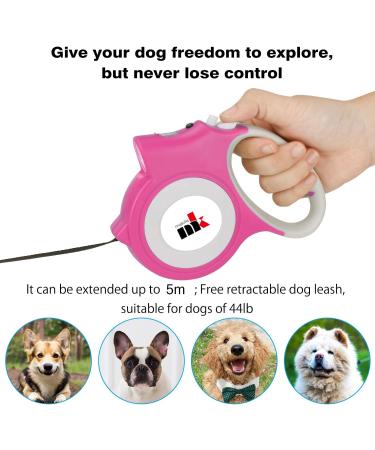 Makife Retractable Dog Leash 5m for Large & Medium Dogs | Flashlight & Decorative Bags Included | Ideal for Under 25kg - Pink - Buy Online on SooperMarket.com