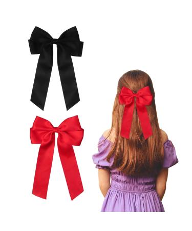 2 Pack Bow Hair Clips Pink Hair Bows for Women Girls Large Bow Clips Hair Barrette Hair Accessories(Black Red)