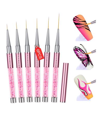 Saviland nail art liner brush set-6 piece of rose gold liner nail design brush liner painting nail accessories tool set for drawing lines French manicure (7/8/11/13/15/29 mm)
