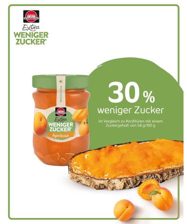 Schwartau Extra Less Sugar Apricot Spread - Reduced Sugar Fruit Preserve 300g | Healthy Low Sugar Jams for International Shipping - Buy Online on SooperMarket.com