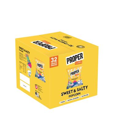 PROPERCORN Sweet & Salty Popcorn Natural Sea Salt and Demerara Sugar Seasoning Vegetarian Gluten-Free Hand-Popped Corn 65 kcal 14g Box of 32