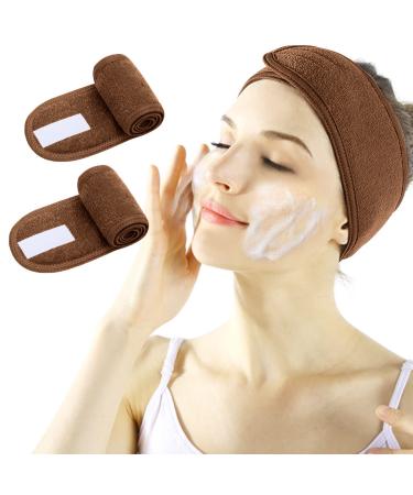 LADES Spa Headband - Facial Women Makeup Hairband Towel Cloth With Adjustable Magic Sticker For Washing Face Makeup (Brown+Brown)