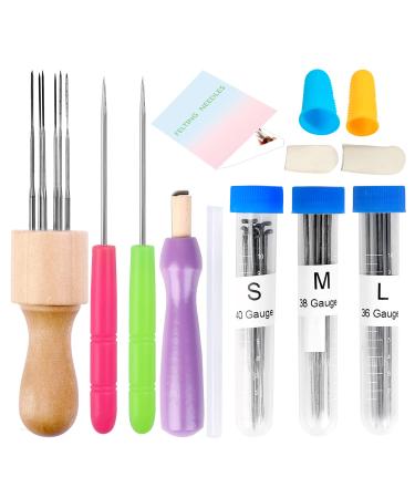 ZMAAGG 3 Sizes Felting Needles, 43 Pieces Felting Tools, Needle Felting Tools with Wood Handles, Awl, Instruction for Needle Felting DIY Felting Supplies