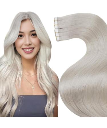 Laavoo 60cm tape extensions real hair platinum blond real hair tape extensions invisible hair extension real hair tape in extensions remy hair of course #60 50g 20pcs 60cm-20PCs 2.1 #60