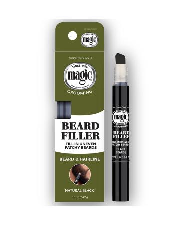 SoftSheen-Carson Magic Grooming Beard Filler Pencil Brush for Men, Waterproof, Fill in Patchy Beard & Cover Greys, Natural Black Shade, Black, 0.05 Fl Oz