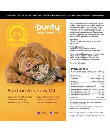 Wild Caught Icelandic Sardine Anchovy Fish Oil for Pets - Omega 3 & 6, Soft & Shiny Coat - Joint, Heart, Immune Support - 17 oz Pump Bottle - Buy Online on SooperMarket.com