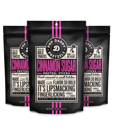 Pop Daddy Cinnamon Sugar Healthy Bold Gourmet Flavored 7.5oz Pretzel Sticks 3 Pack
