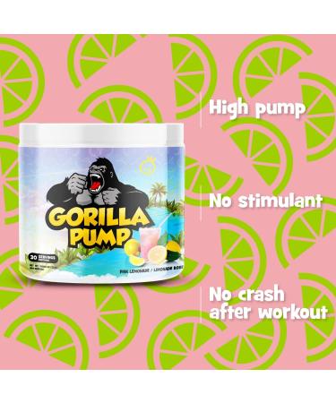 Yummy Sports Gorilla Pump Pre Workout Powder - Non Stim Pre Workout Supplement for Energy Boost for Energy Boost Focus and Pump - Sports Nutrition Pre-Workout Powder for Men & Woman - 255g 30 Servings - Pink Limonade - Buy Online on SooperMarket.com