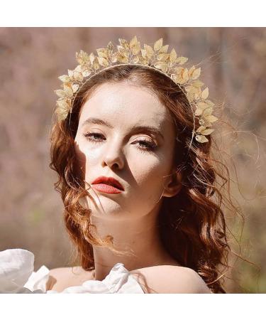 Formery Leaves Halo Crown Headband Handmade Leaf Goddess Headpiece Hairband Wedding Party Prom Bridal Hair Accessories for Women and Girls (Gold)