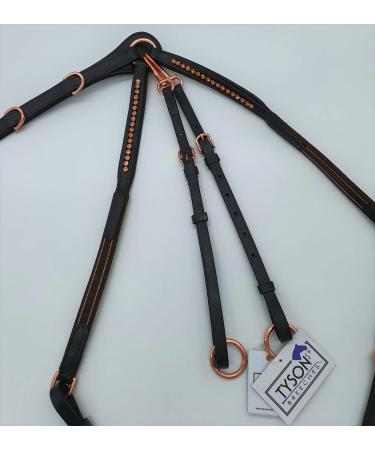 Breastplate Deister Brown Rose Gold Pink Dark Brown Leather Soft Rhinestone Glitter Auxiliary Reins Tysons (X Full)