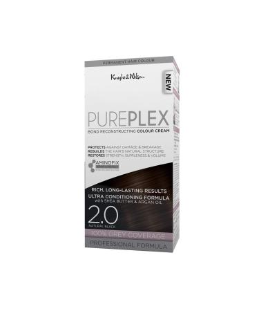 Knight & Wilson PurePlex Natural Black Permanent Hair Colour Dye. Protect Restore and Nourish with Aminofix. 2.0 Natural Black. 100% Grey Coverage. 2.0 Natural Black 1 count (Pack of 1)