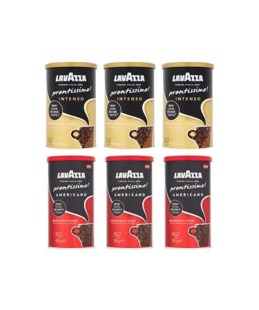 Instant Coffee Bundle with Lavazza Prontissimo Intenso 95g x3 and Americano 95g x3 - Dark Roast (Pack of 6)