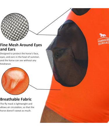 Harrison Howard Super Comfort Stretchy Fly Mask - Large Eye Space UV Protection & Breathability - Orange M Medium - Buy Online on SooperMarket.com