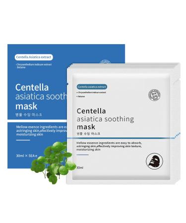Shefave Centella Asiatica Face Mask Korean Face Mask 5 Pieces Cloth Masks Face Moisturising Masks Beauty Repair Face Sheet Mask After Sun Deep Hydration Pore Reduction