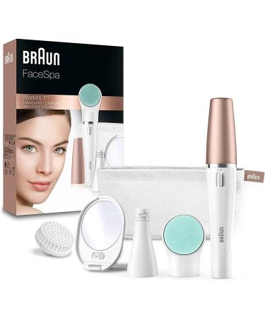 Braun FaceSPA Facial Epilator & Cleaning Brush Bundle - Women's Hair Remover Massage Pad Mirror & Bag - FS1000 & 851V - Buy Online on SooperMarket.com