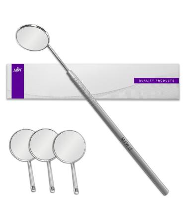 Dental Mirror Front Surface with 3 PCS Mirror Head Replaceable Top Tooth Mirror Dental Stainless Steel Dentist Tools for Teeth Cleaning Inspection Oral Hygiene Mouth Mirror for Daily Use CE