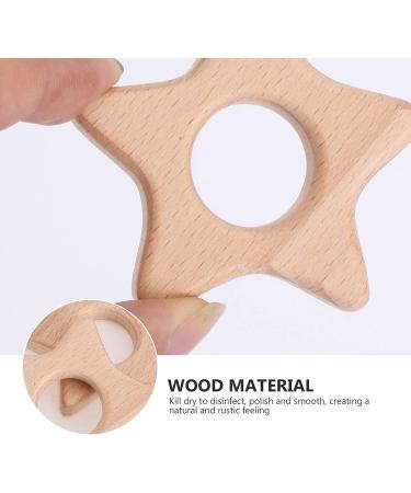 Amosfun 5pcs Wooden Star Shaped Teether Set for Baby Teething | Nursing Pendant Chew Toys for Infant Bed, Crib, Gym - Buy Online on SooperMarket.com
