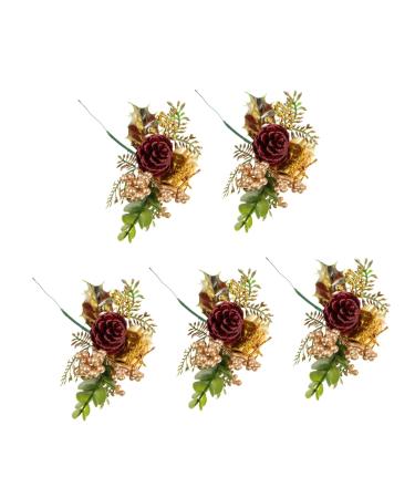 ABOOFAN 5pcs Christmas Cuttings Red Berry Stems Christmas Fruit Pick Christmas Craft Wreath Pick Holly Leaves Artificial Pine Picks Faux Berry Picks Pine Needles Plastic Pine Cones