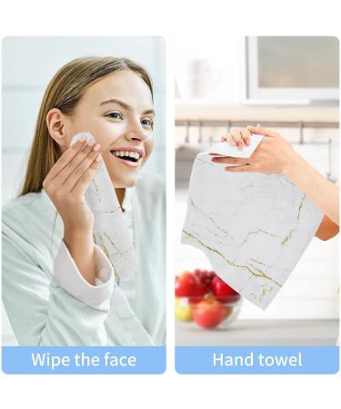 SUABO White Marble Gold Print Washcloths Set 6 - Absorbent & Quick Drying Fingertip Towels for Bathroom, Spa, Gym & Kitchen - Buy Online on SooperMarket.com