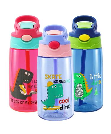 ROISDIYI Kids Water Bottle with Straw for School Tritan Leak Proof 16 OZ Toddler Water Bottle BPA-Free Spout Lid for Boys & Girls Purple 1 Pack