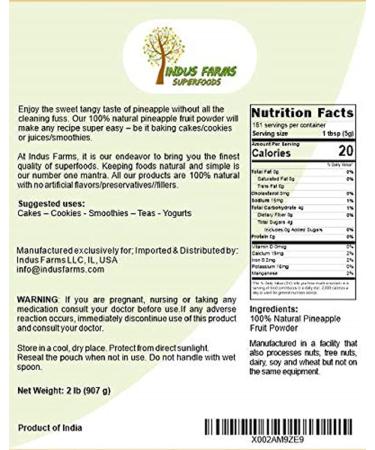 Indus Farms 100% Natural Pineapple Fruit Powder 2 LB - Bromelain Supplement for Baking, Beverages, Seasoning, and Skin-Care - GMO-Free, Vegan - 2 Pound Pack - Buy Online on SooperMarket.com