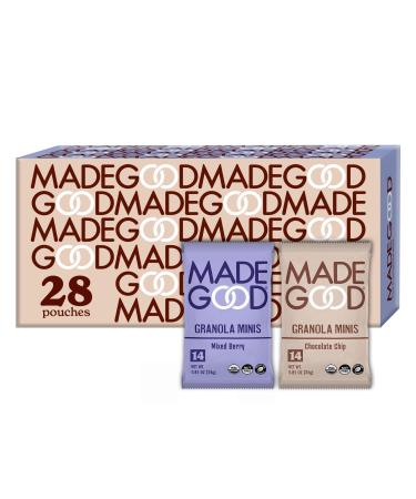 MadeGood Granola Minis, Bite-Size Organic, Vegan, Gluten-Free, and Nut-Free Snack Clusters, 28-Bags, Chocolate Chip / Mixed Berry) Chocolate Chip and Mixed Berry