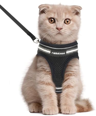 rabbitgoo cat dishes leash set crockery for cats breakout cat leash adjustable soft kitten vest with reflective stripes for extra small small cats cat harness l (1 Pack) black
